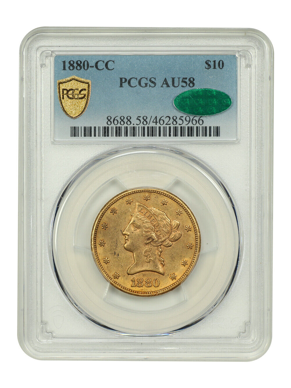 1880-CC $10 PCGS/CAC AU58 - Liberty Head $10 - Scarce CC-Mint Issue