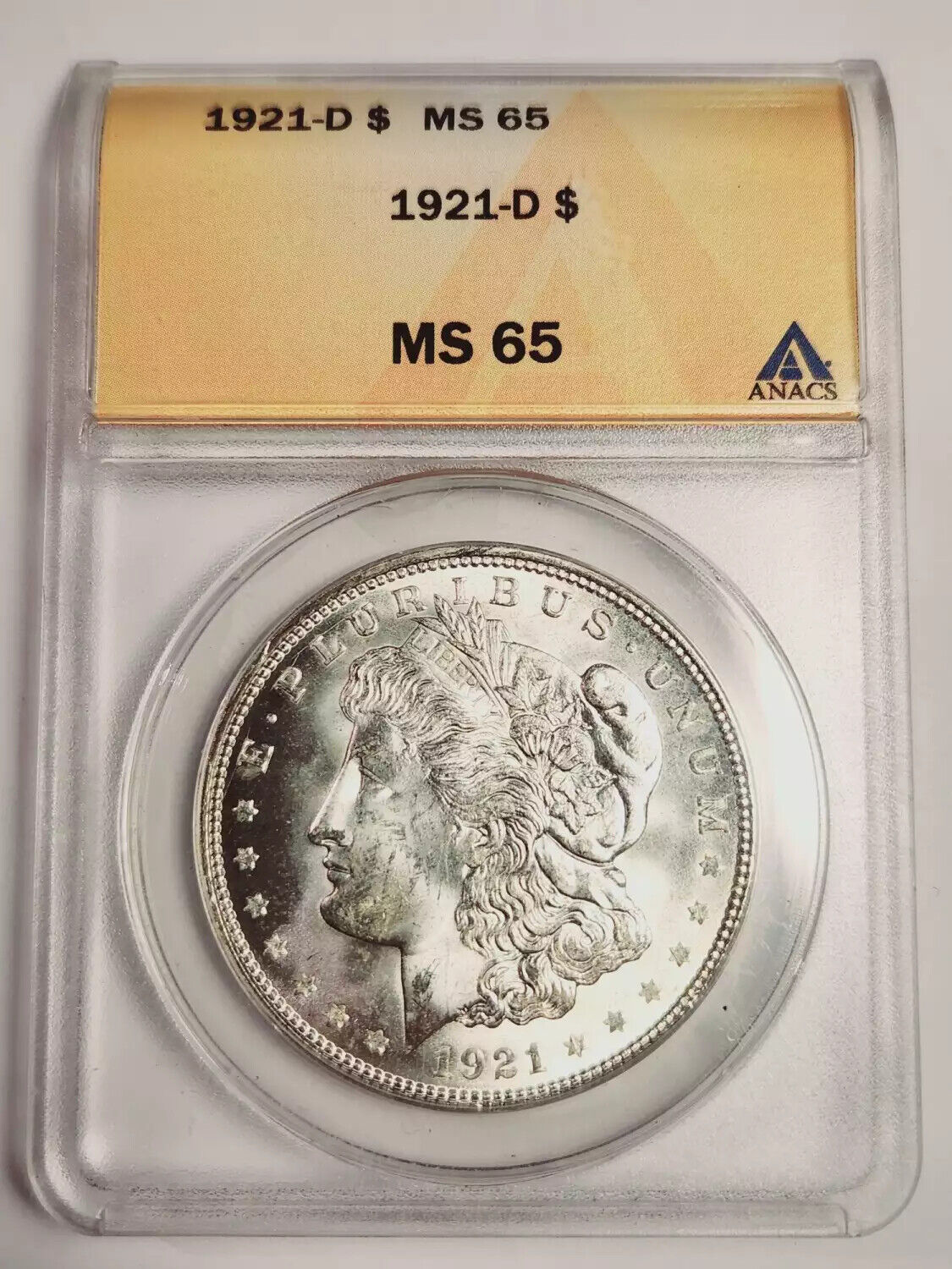 1921 D Morgan Silver Dollar ANACS MS-65