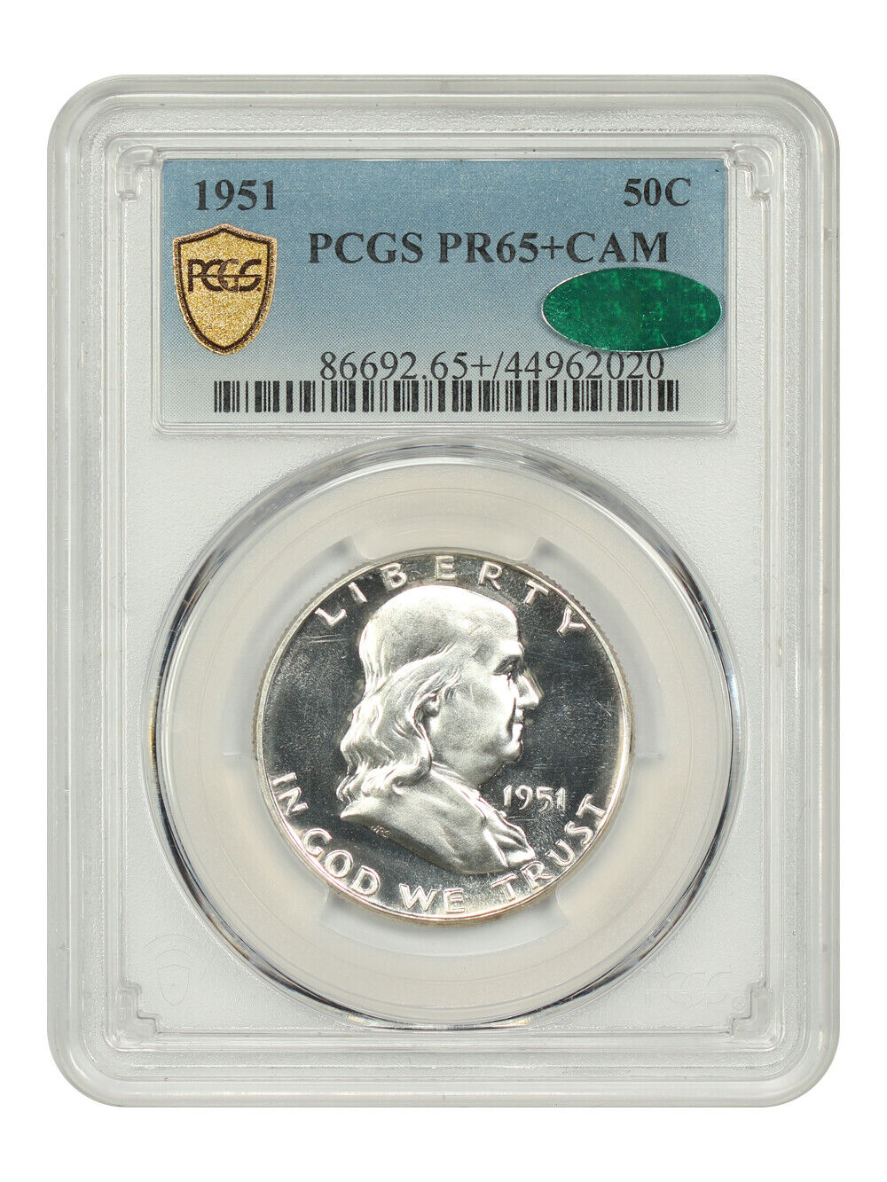 1951 50C PCGS/CAC PR65+CAM - Franklin Half Dollar