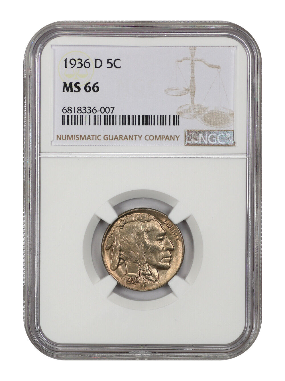 1936-D 5C NGC MS66