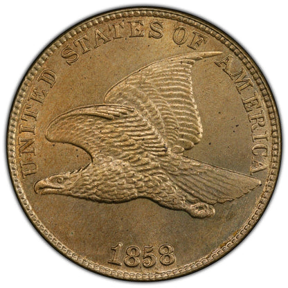 1858 1C Large Letters Flying Eagle Cent PCGS MS65 (CAC)