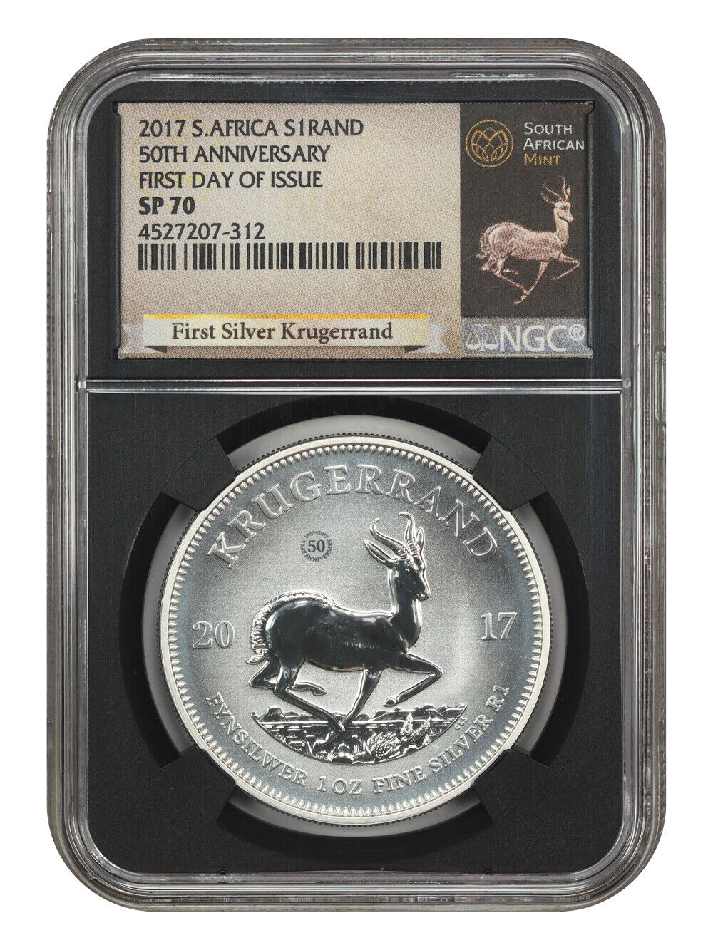 South Africa: 2017 1 Silver Krugerrand NGC SP70 (First Day of Issue, w/COA)