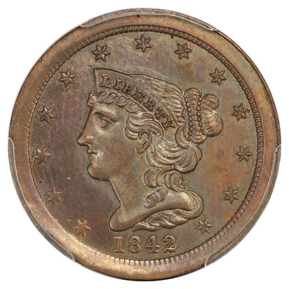 1842 1/2C PCGS PR63BN (Restrike) - Braided Hair Half Cent