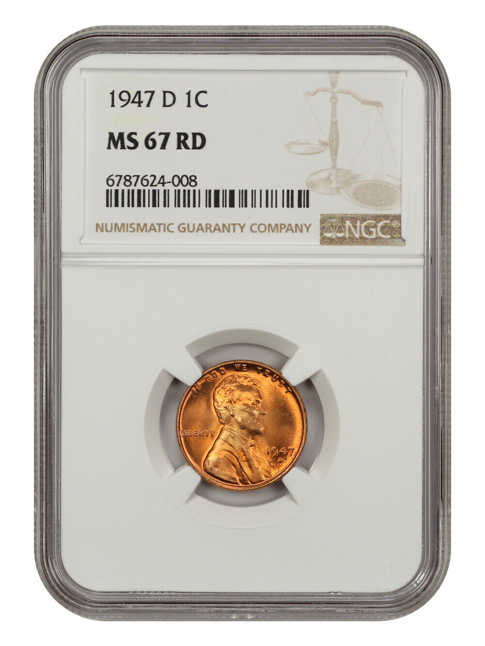 1947-D 1C NGC MS67RD