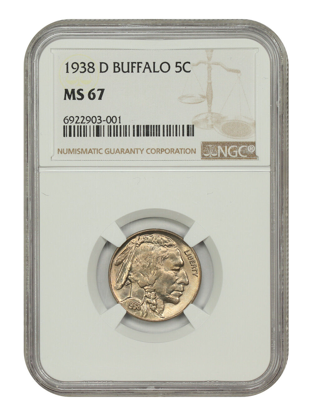 1938-D 5C Buffalo NGC MS67 - Buffalo Nickel