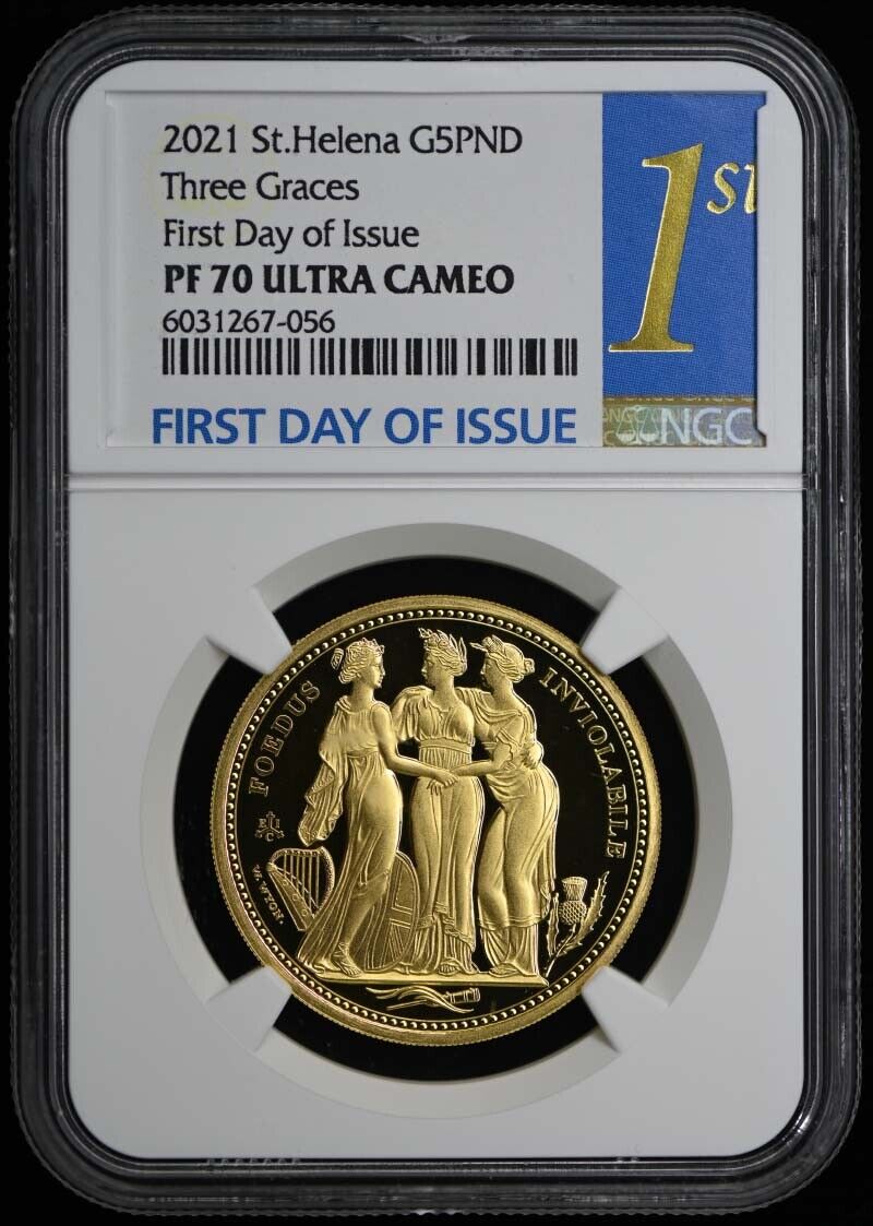 2021 St Helena Three Graces Gold 5 Pounds First Day NGC PR70DCAM