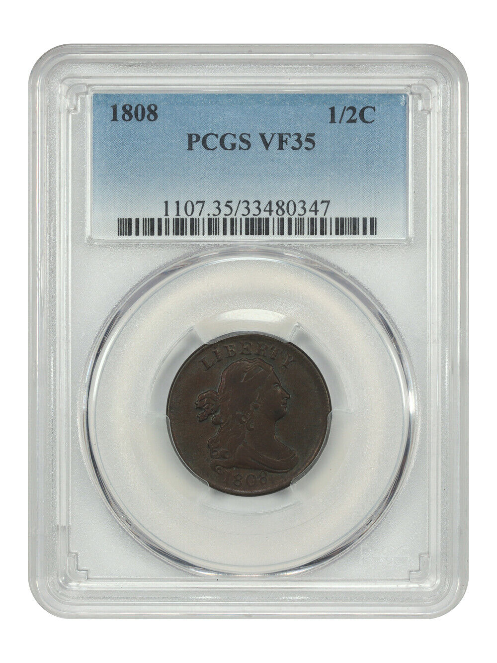 1808 1/2C PCGS VF35 - Draped Bust Half Cent - Tough Date