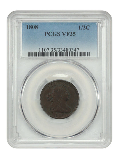 1808 1/2C PCGS VF35 - Draped Bust Half Cent - Tough Date