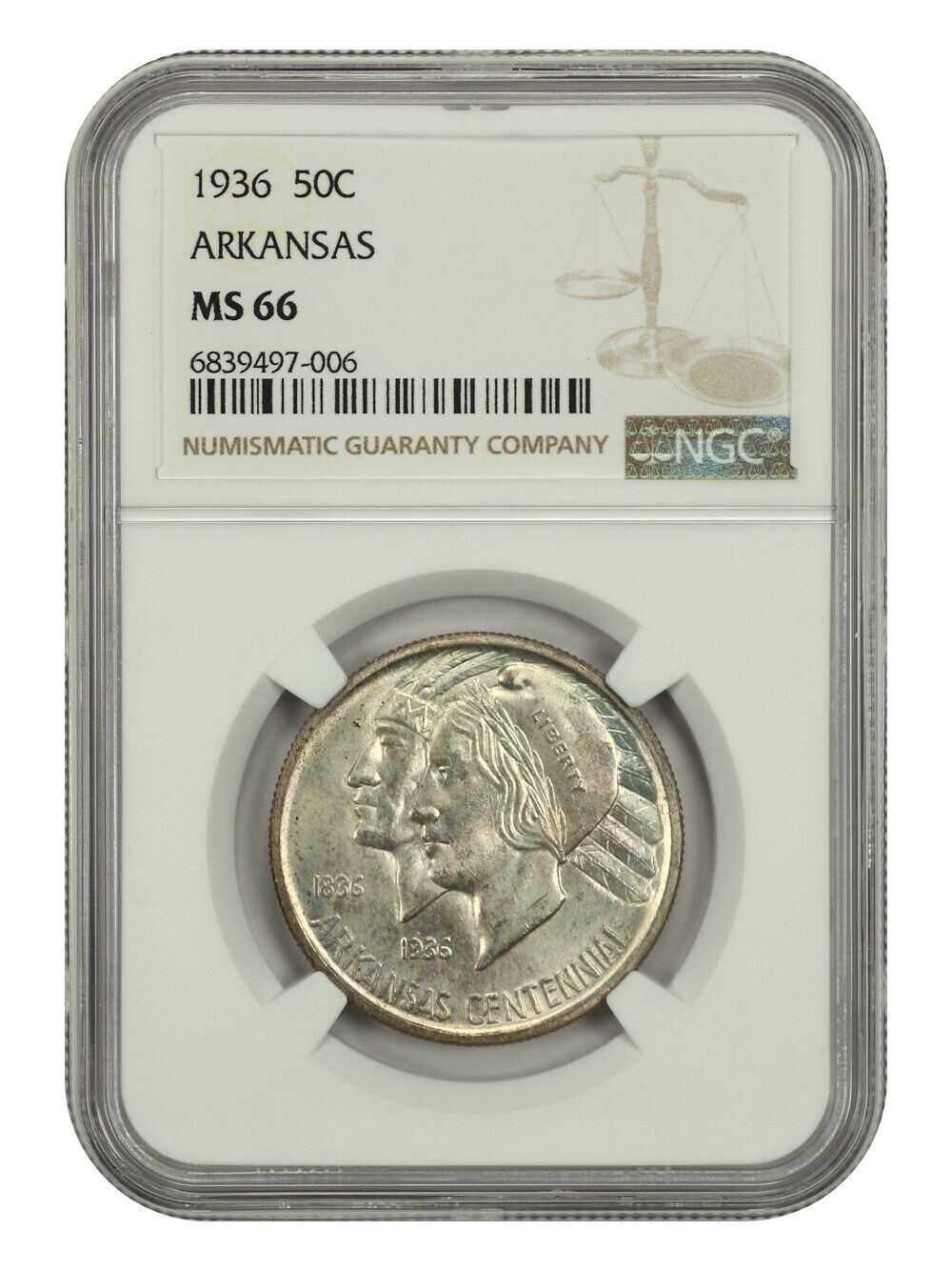 1936 50C Arkansas NGC MS66 - Classic Silver Commemorative - Low Mintage Issue