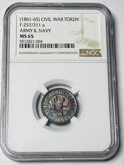 1861 Pvt Tokens - Civil War Tokens  NGC MS-65 (-65) F-257/311 a ARMY & NAVY