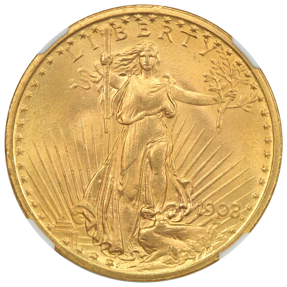 1908 $20 NGC MS66+ (No Motto) - St. Gaudens $20