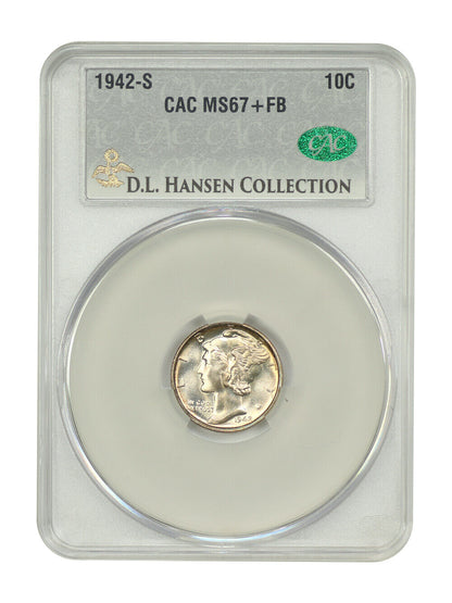 1942-S 10C CACG MS67+FB ex: D.L. Hansen - Mercury Dime