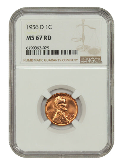 1956-D 1C NGC MS67RD - Lincoln Cent (Wheat Reverse)