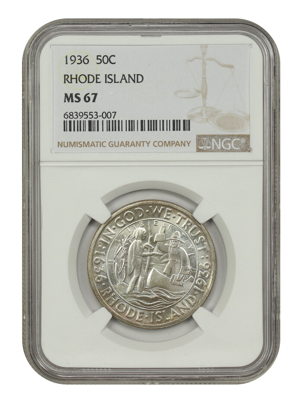 1936 50C Rhode Island NGC MS67 - Classic Silver Commemorative