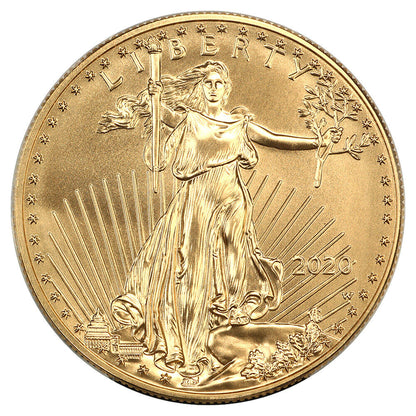 2020-W $50 Burnished Gold Eagle First Day of Issue Michael Reagan PCGS SP70