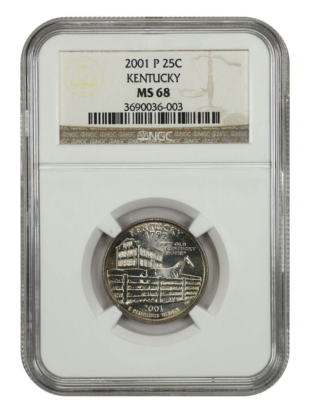 2001-P 25C Kentucky NGC MS68 - Washington 50 States Quarters