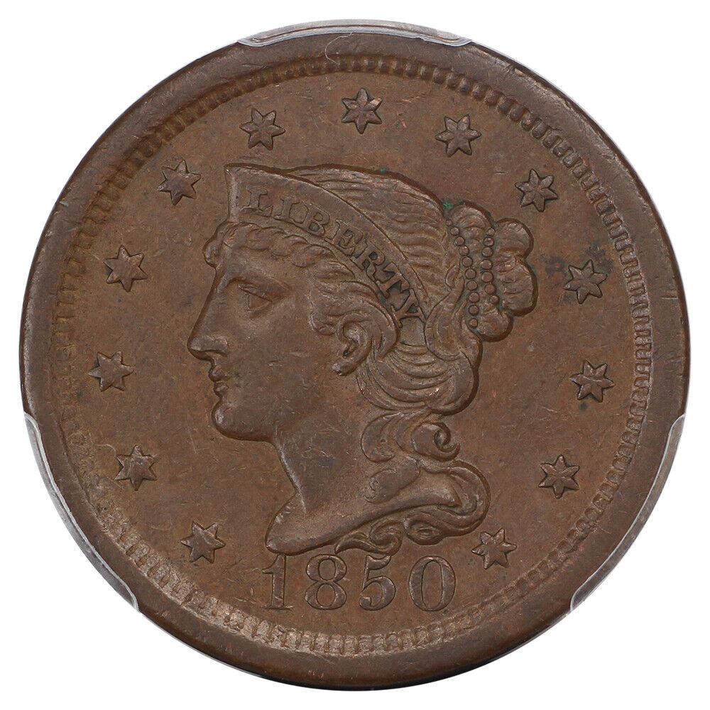 1850 1C PCGS AU50 - Braided Hair Cent