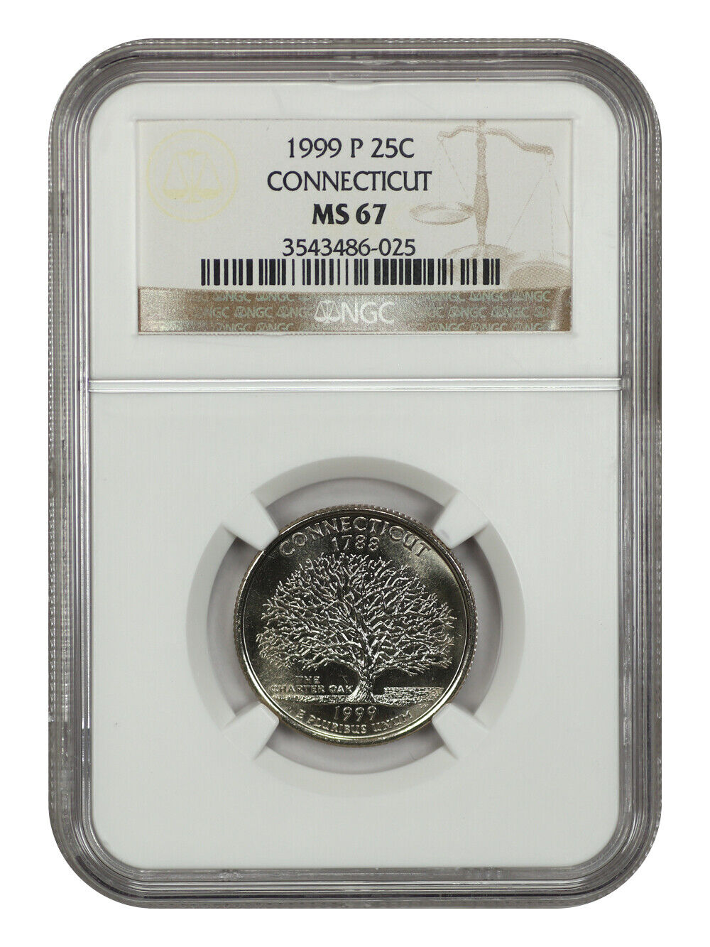 1999-P 25C Connecticut NGC MS67 - Washington 50 States Quarters