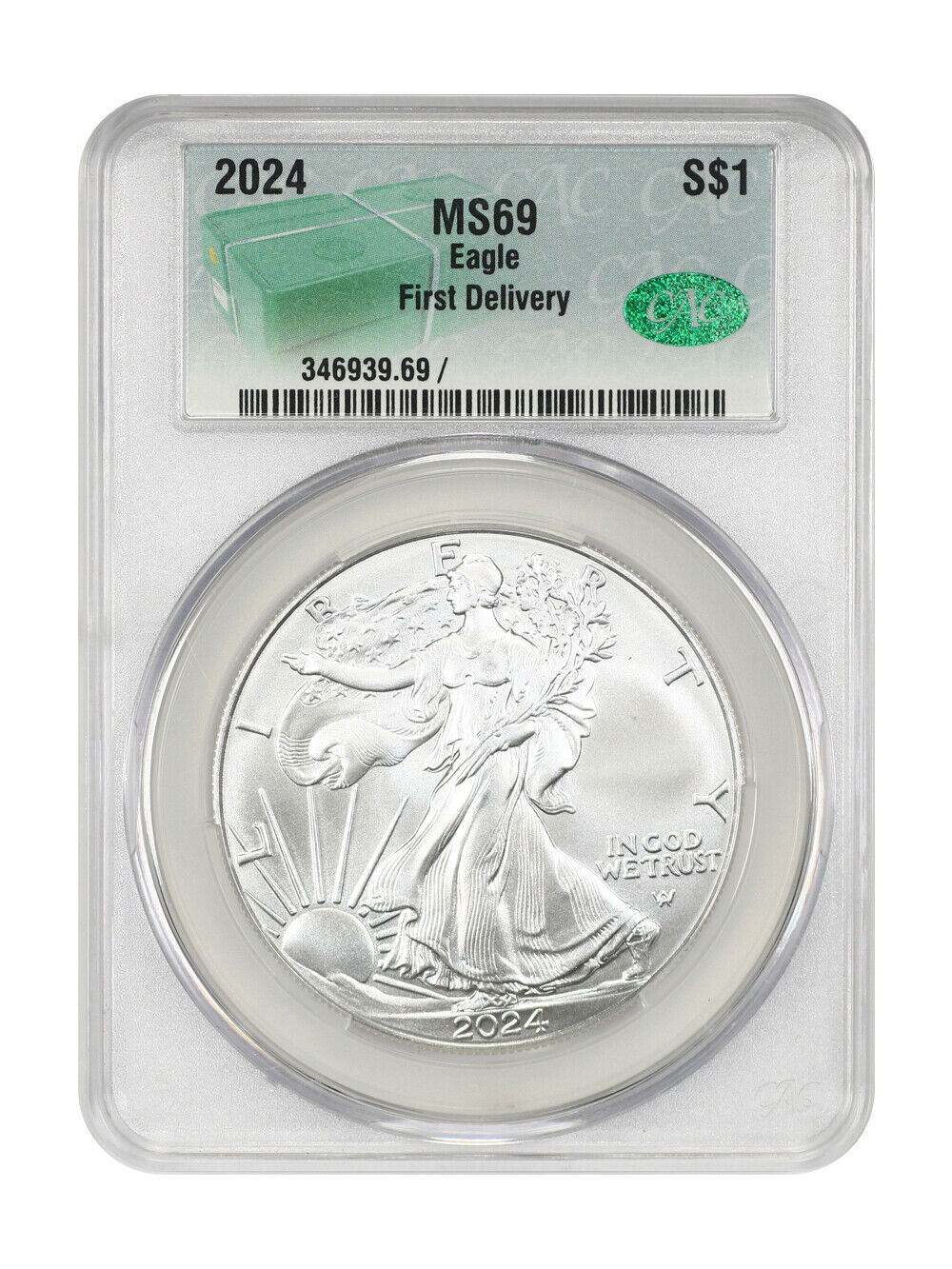 2024 $1 Silver Eagle CACG MS69 First Delivery (Monster Box Label)