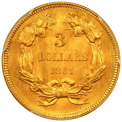 1861 $3 PCGS MS64+ ex: D.L. Hansen