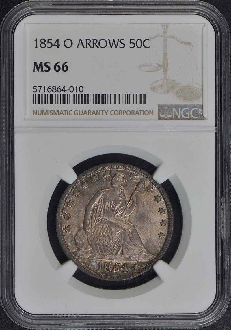 1854 O ARROWS Seated Liberty Half Dollar 50C NGC MS66