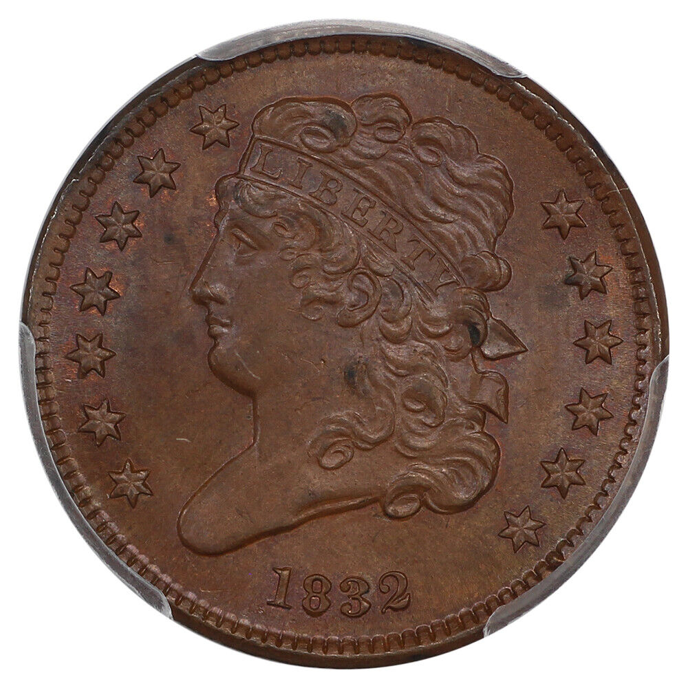 1832 1/2C PCGS MS65BN ex: D.L. Hansen