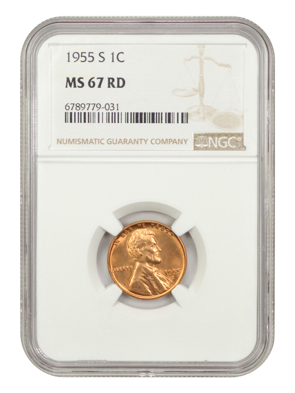 1955-S 1C NGC MS67RD