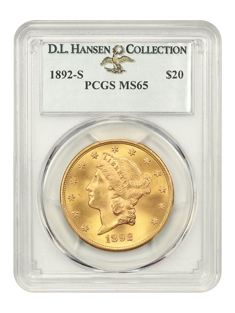 1892-S $20 PCGS MS65 ex: D.L. Hansen