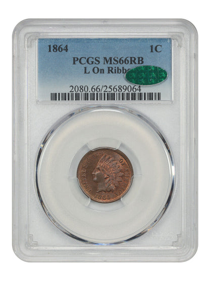 1864 1C PCGS/CAC MS66RB (L On Ribbon) - Indian Cent