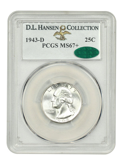 1943-D 25C PCGS/CAC MS67+ ex: D.L. Hansen - Washington Quarter