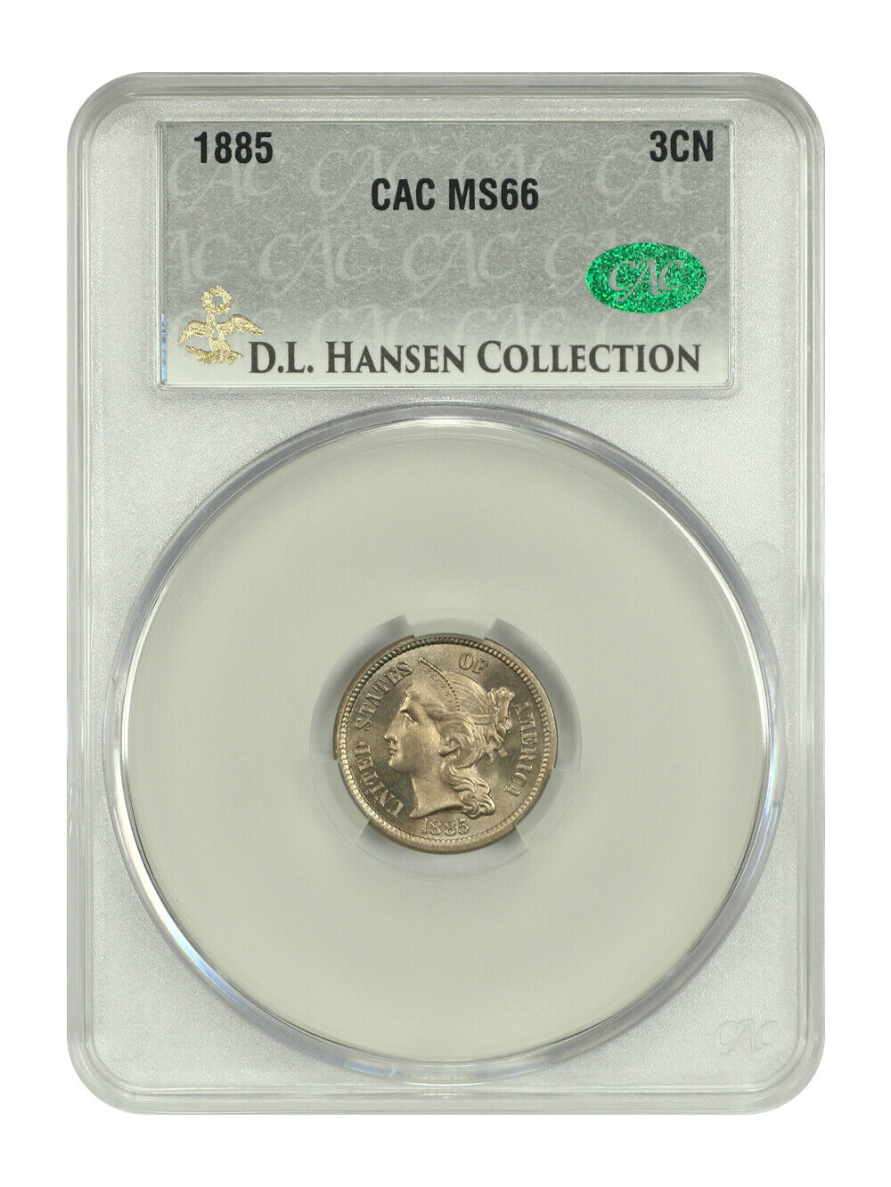 1885 3CN CACG MS66 ex: D.L. Hansen - Three Cent Nickel