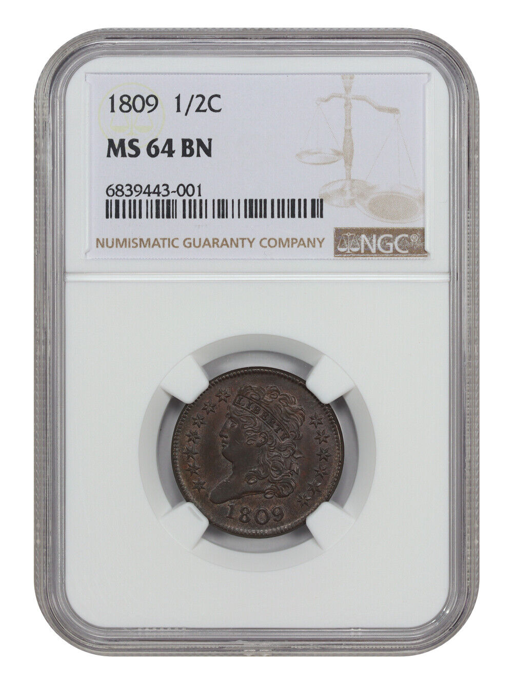 1809 1/2C NGC MS64BN - Classic Head Half Cent