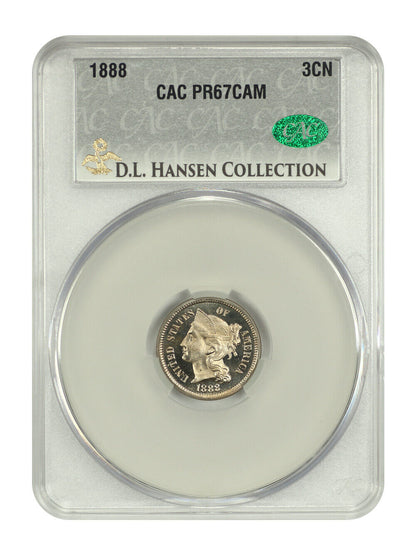 1888 3CN CACG PR67CAM ex: D.L. Hansen - Three Cent Nickel