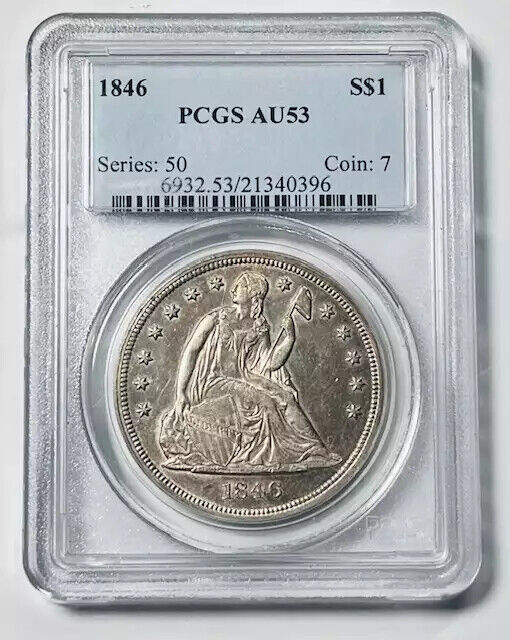 1846 P Liberty Seated Silver Dollar PCGS AU-53