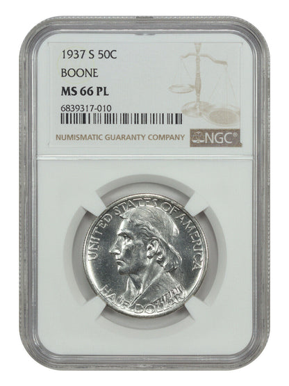 1937-S 50C Boone NGC MS66PL - Classic Silver Commemorative - Low Mintage Issue