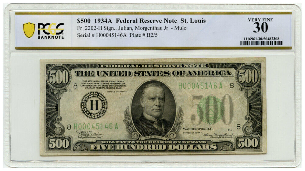 FR 2202H 1934A $500 FRN St. Louis PCGS VF30 (Mule) - Other