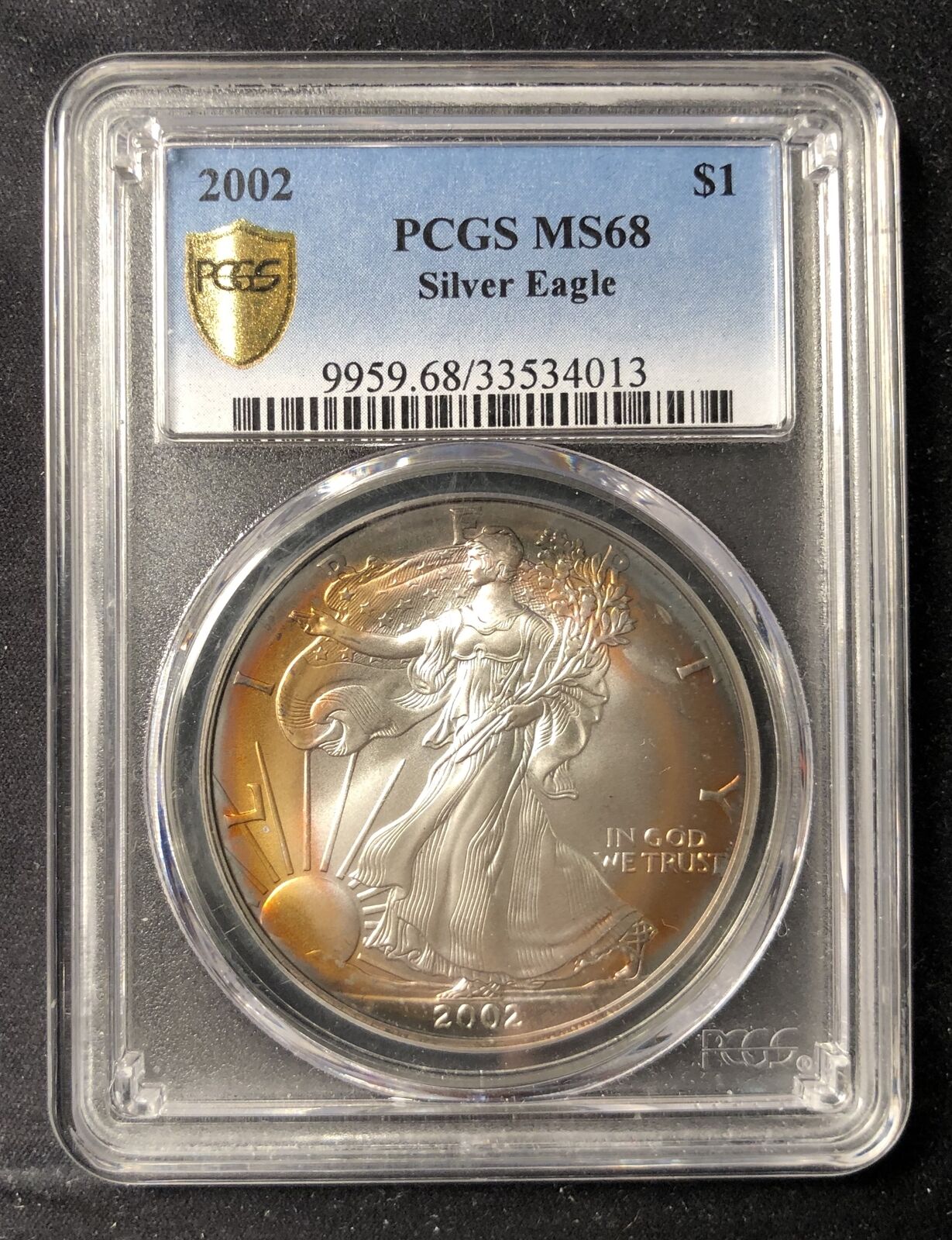 2002 P AAmerican Silver Eagle PCGS MS-68 PCI Colors