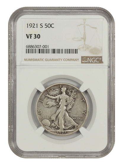 1921-S 50C NGC VF30 - Walking Liberty Half Dollar - Key Date