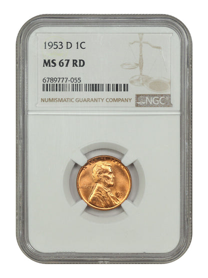 1953-D 1C NGC MS67RD - Lincoln Cent (Wheat Reverse)