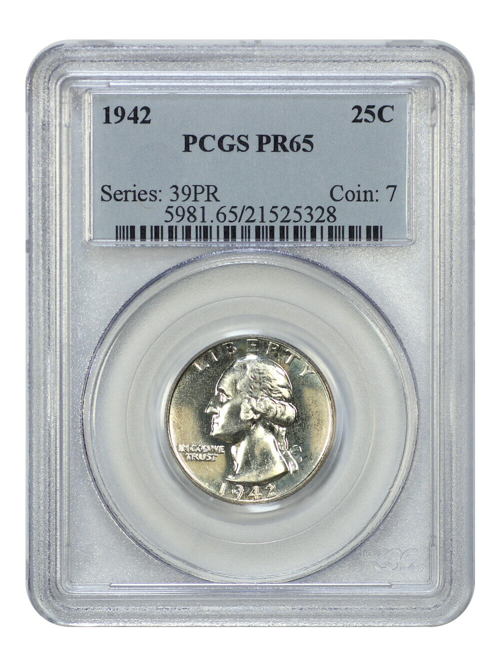 1942 25C PCGS PR65 - Washington Quarter