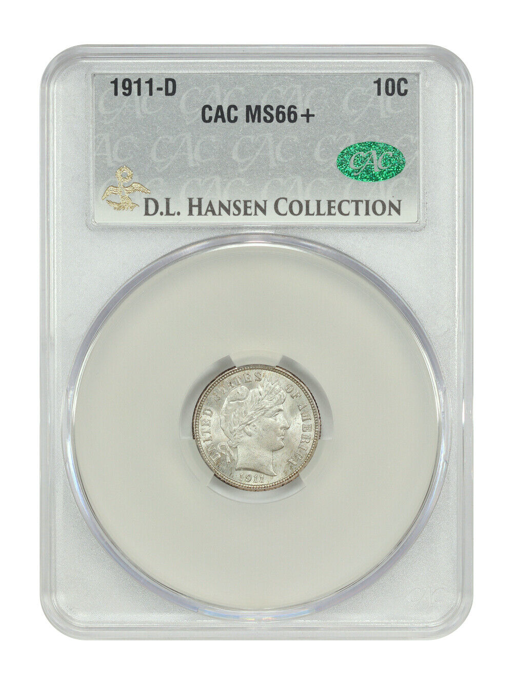 1911-D 10C CACG MS66+ ex: D.L. Hansen - Barber Dime