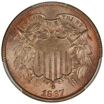 1867 2C PCGS MS65RD - Two Cent