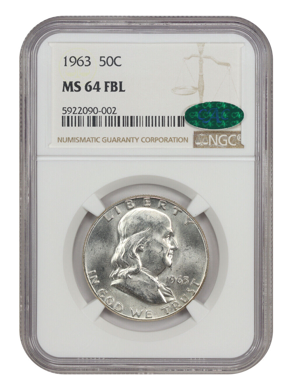 1963 50C NGC/CAC MS64FBL - Franklin Half Dollar