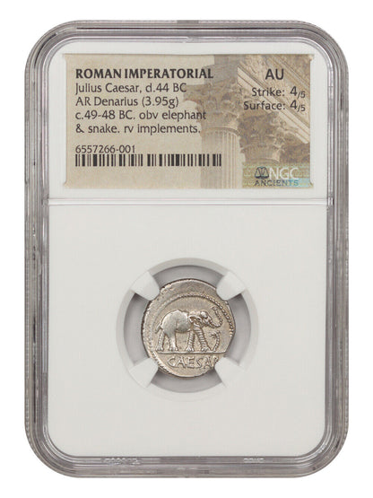 Ancient Roman: Julius Caesar (c.49-48 BC) AR Denarius NGC AU