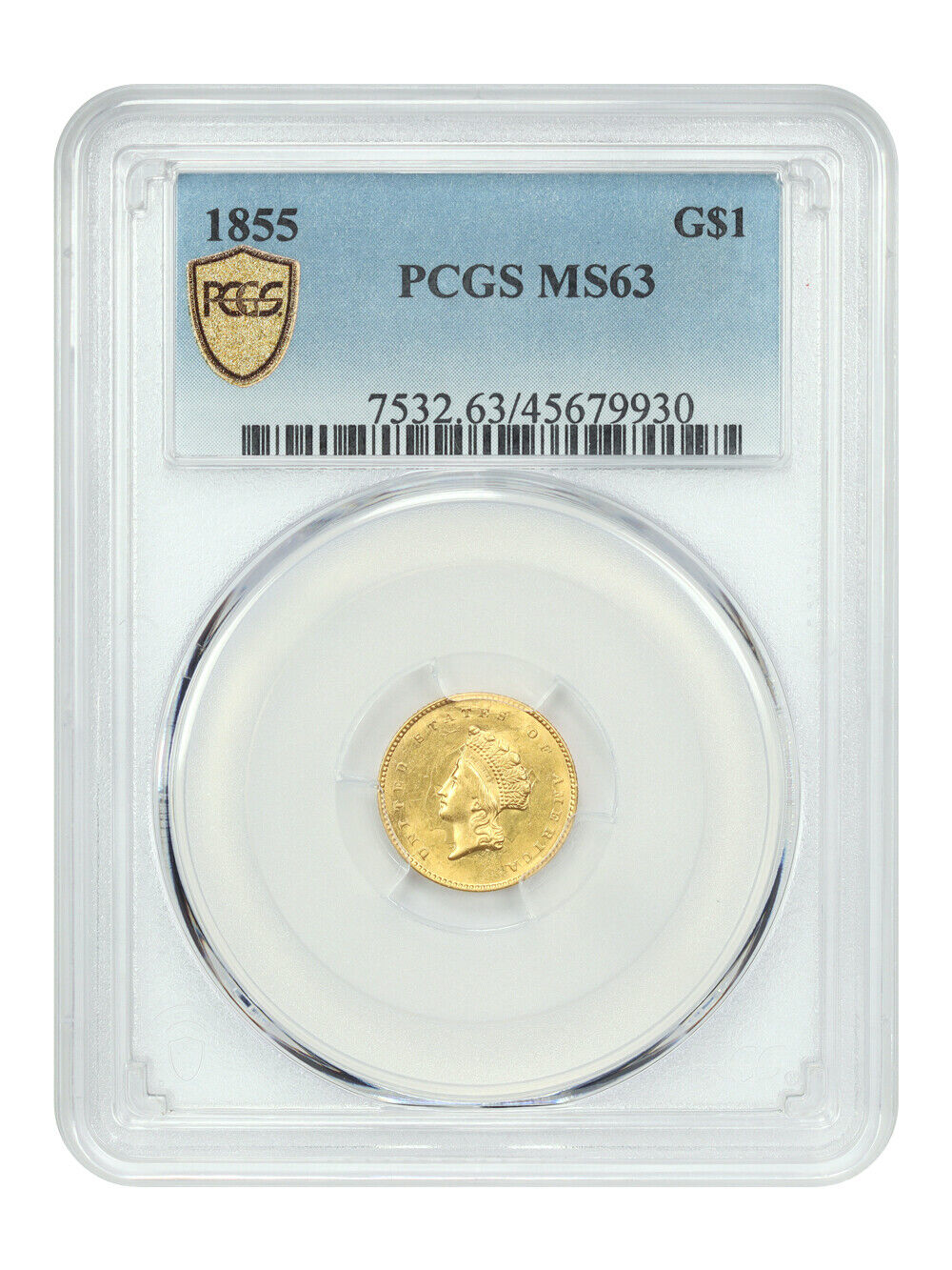 1855 G$1 PCGS MS63