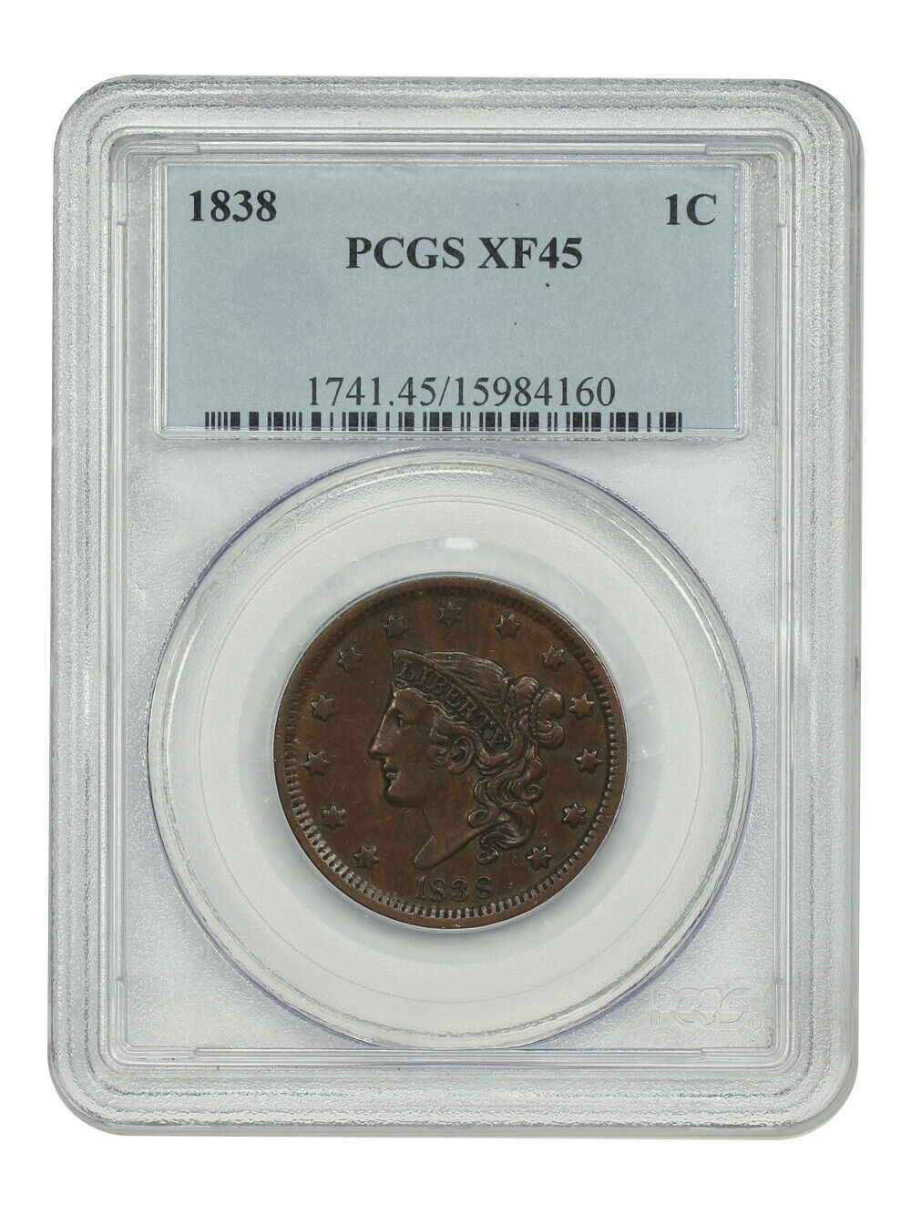 1838 1C PCGS XF45 - Coronet Head Cent