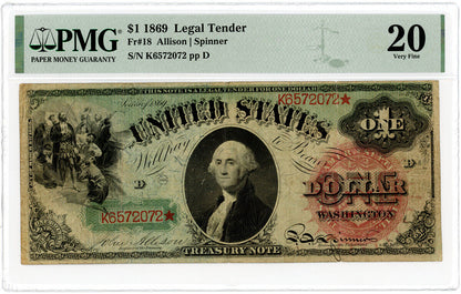 FR.18 1869 $1 Legal Tender PMG VF20