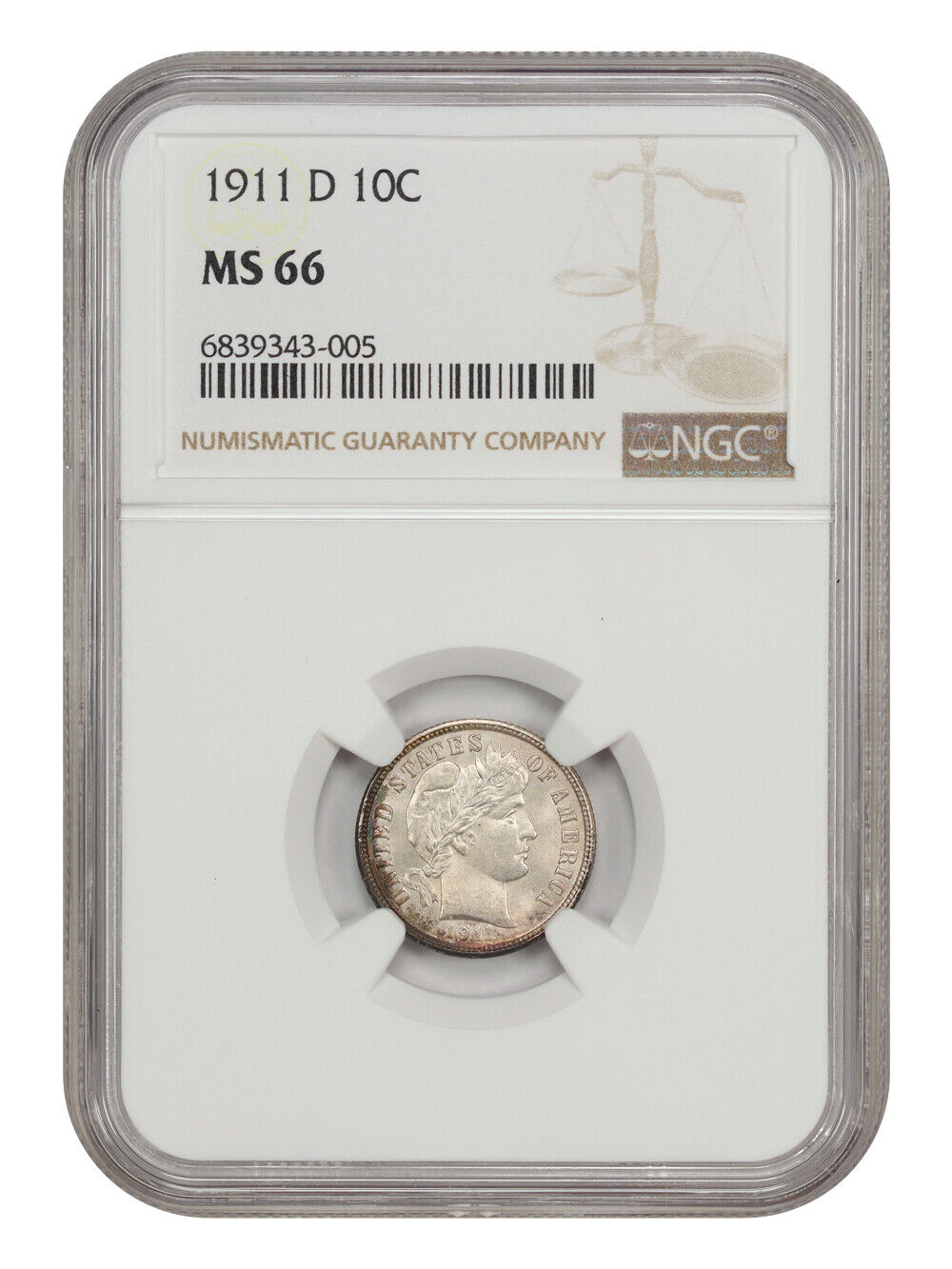 1911-D 10C NGC MS66 - Barber Dime