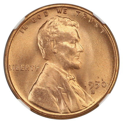 1950-S 1C NGC MS67RD - Lincoln Cent (Wheat Reverse)