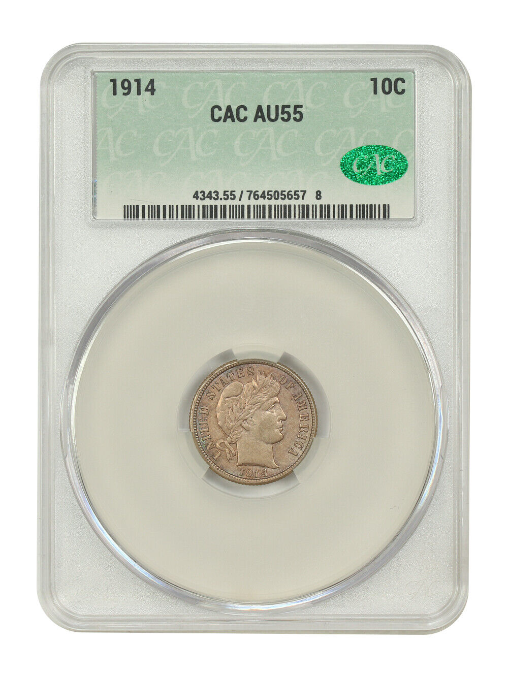 1914 10C CACG AU55 - Barber Dime